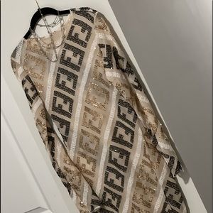 Designer size S Couture Unique Special Occasional Dress Gold Black White Sparkly